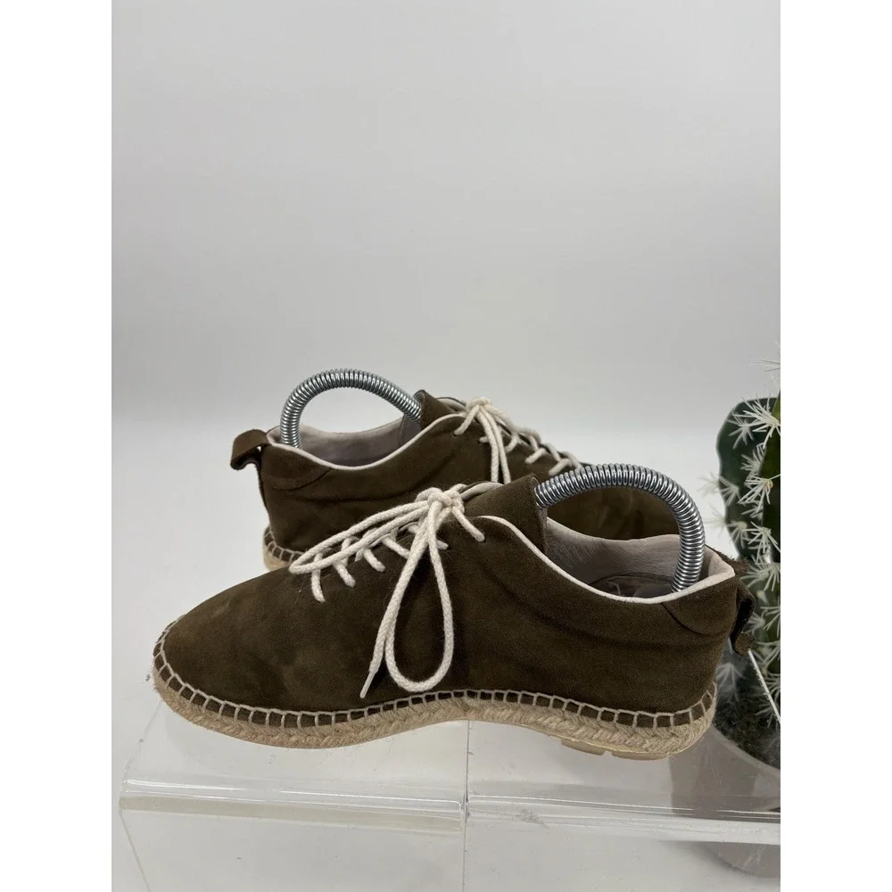 Gitana Made In Spain Suede Leathrr Lace-Up Espadrilles Olive Green Comfort 37 EU